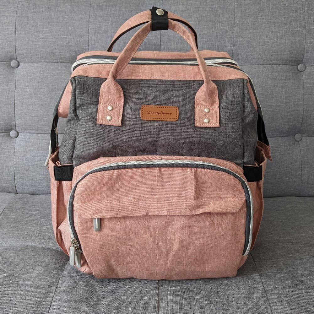 SOLD! Grey/Pink Diaper Bag Backpack with Changing Station
